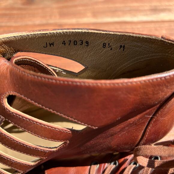 Stuart Weitzman Vintage Lace-Up Peep Toe Booties 8.5 Cognac Brown Leather Heels - Picture 7 of 16